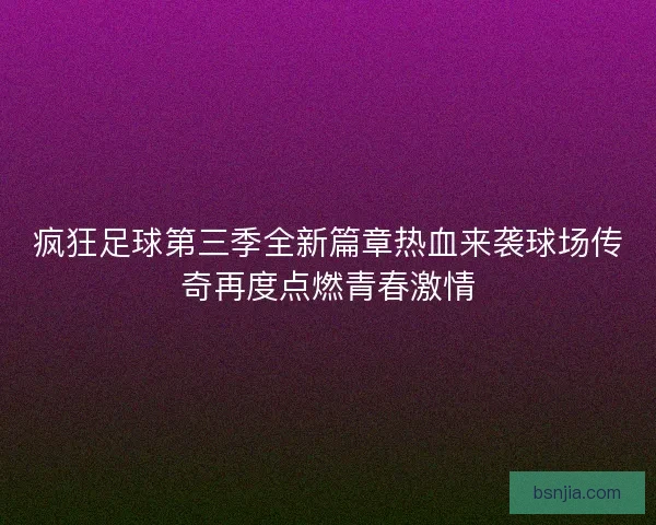 疯狂足球第三季全新篇章热血来袭球场传奇再度点燃青春激情