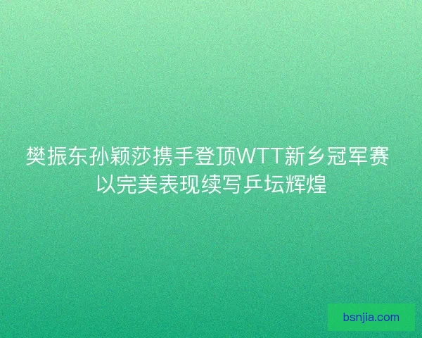 樊振东孙颖莎携手登顶WTT新乡冠军赛 以完美表现续写乒坛辉煌